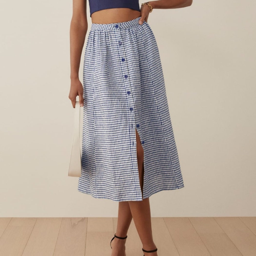 Reformation Orzo Linen Gingham Skirt